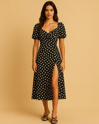 Freya Polka Dot Midi Dress with Sweetheart Neckline