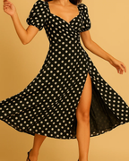 Freya Polka Dot Midi Dress with Sweetheart Neckline