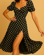 Freya Polka Dot Midi Dress with Sweetheart Neckline