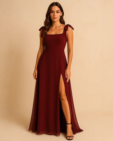 Aureline Chiffon Long Dress with Square Neckline | ADKN UK