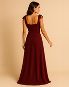 Aureline Chiffon Long Dress with Square Neckline