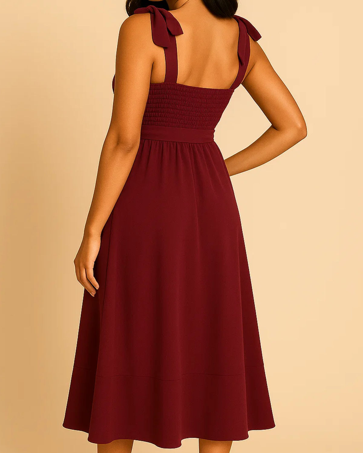 Jasmine Burgundy Midi Dress | Recycled Tie-Shoulder Wedding Guest Look