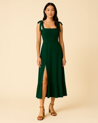 Jasmine Forest Green Midi Dress | Recycled Occasion Dress with Tie Straps
