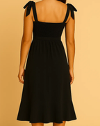 Jasmine Black Tie-Shoulder Midi Dress | Sustainable Formalwear Classic