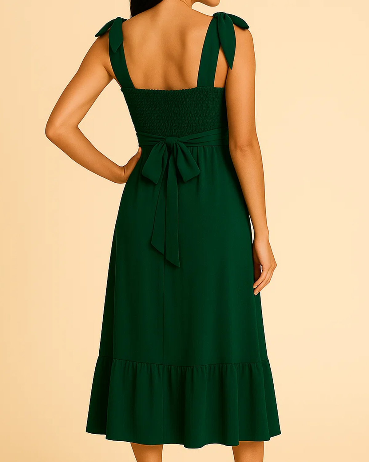 Jasmine Forest Green Midi Dress | Recycled Occasion Dress with Tie Straps