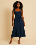 Jasmine Navy Blue Recycled Midi Dress | Ethical Cocktail Dress with Slit