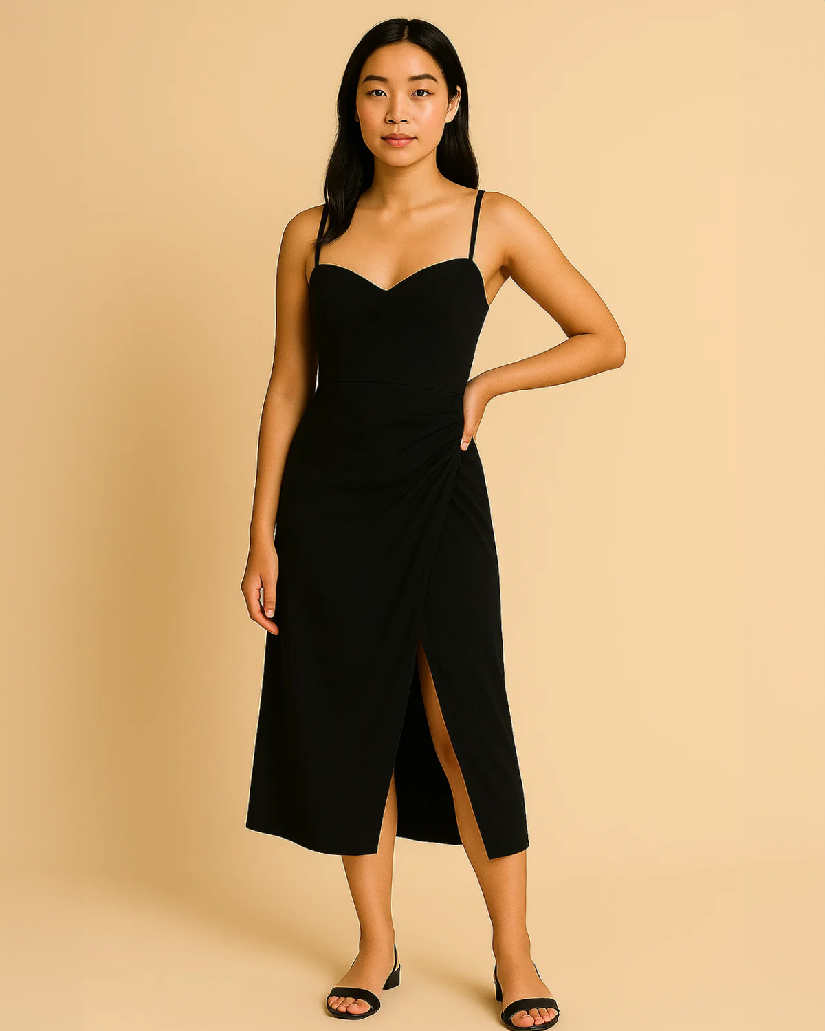 Ophelia Strappy Black Midi Dress