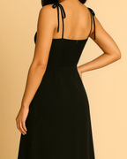 Ophelia Strappy Black Midi Dress