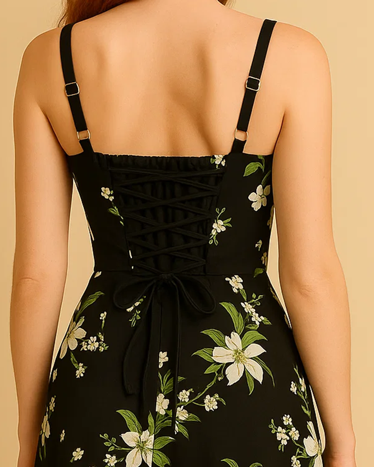 Heidi Black Floral Corset Summer Milkmaid Dress | ADKN UK Heidi Black Floral Corset Summer Milkmaid Dress | ADKN UK