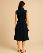 Marina Linen Midi Sleeveless Shirt Dress with Belt