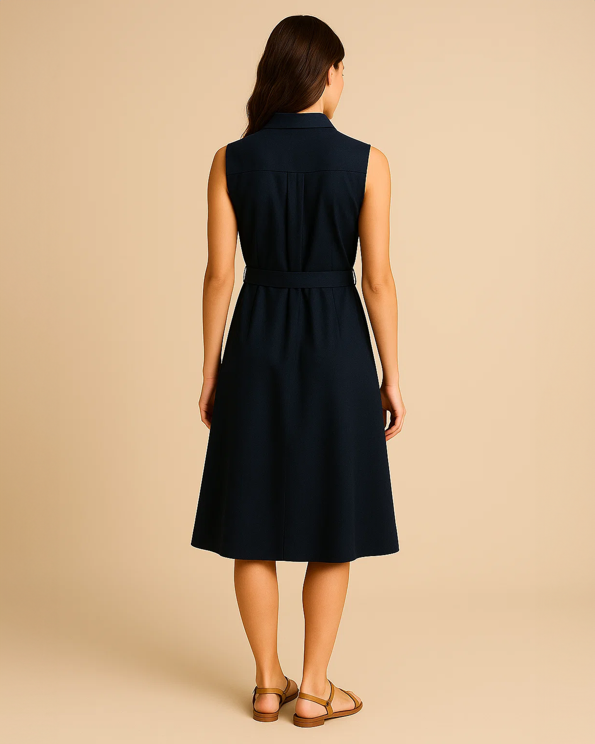 Marina Linen Midi Sleeveless Shirt Dress with Belt
