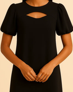 Luna Bow-Tie Shift Dress with Short Puff Sleeves