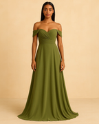 Rowena Olive Green Sweetheart Off the Shoulder Dress