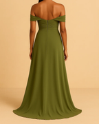 Rowena Olive Green Sweetheart Off the Shoulder Dress