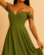 Rowena Olive Green Sweetheart Off the Shoulder Dress