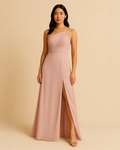 Serena Pastel Pink Dress for Wedding Guest - One Shoulder Cut-off Maxi Dress