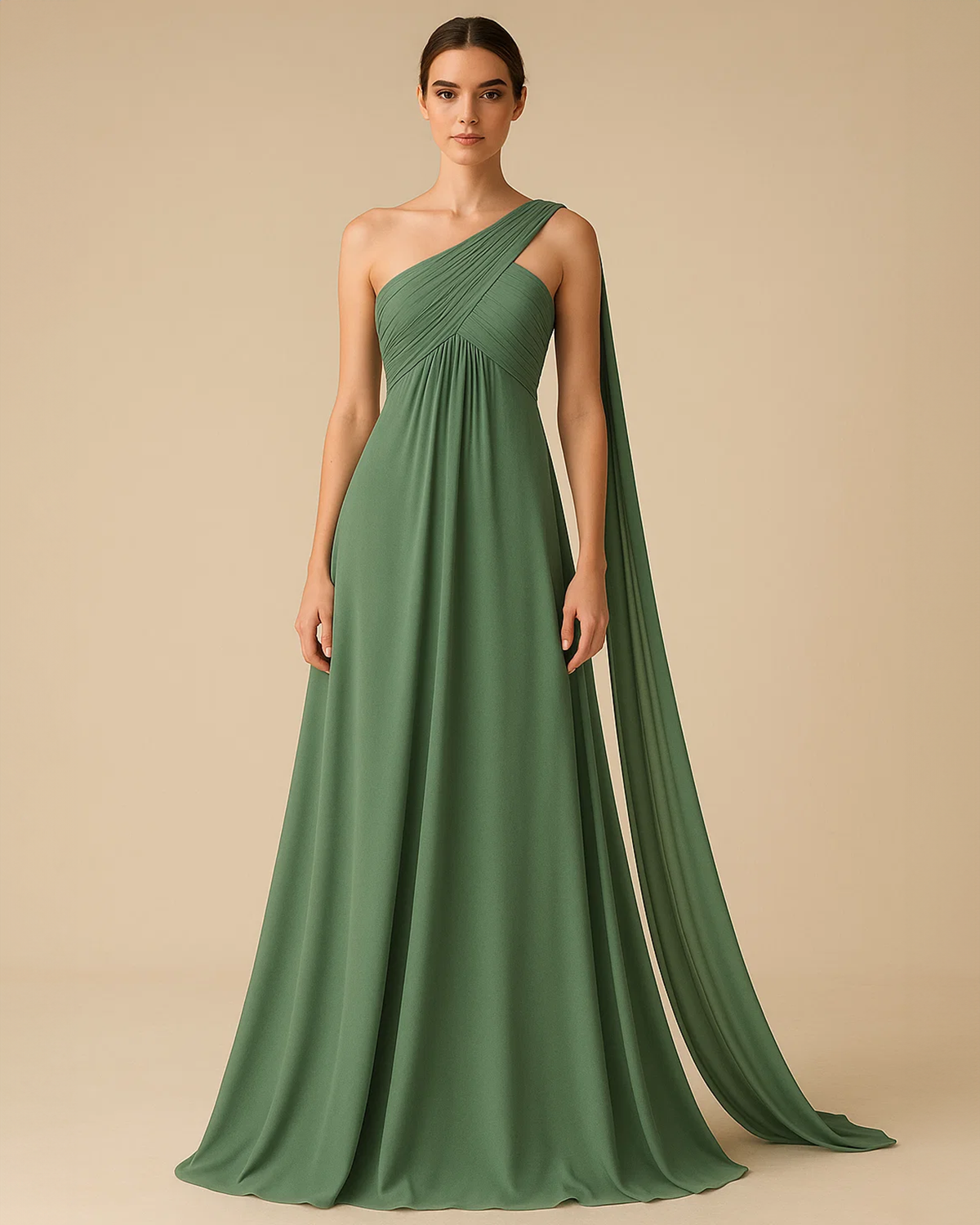 Saraya Sage Green Dress | Grecian One-Shoulder Gown for Ethical Occasions