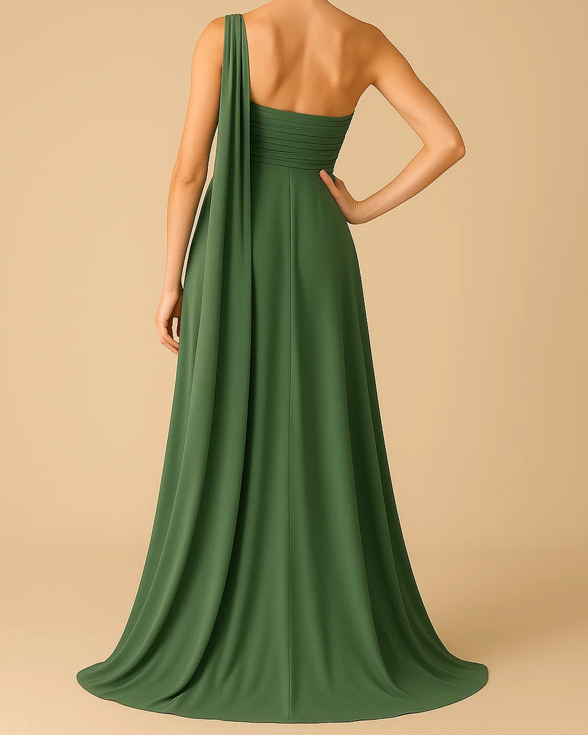 Saraya Sage Green Dress | Grecian One-Shoulder Gown for Ethical Occasions