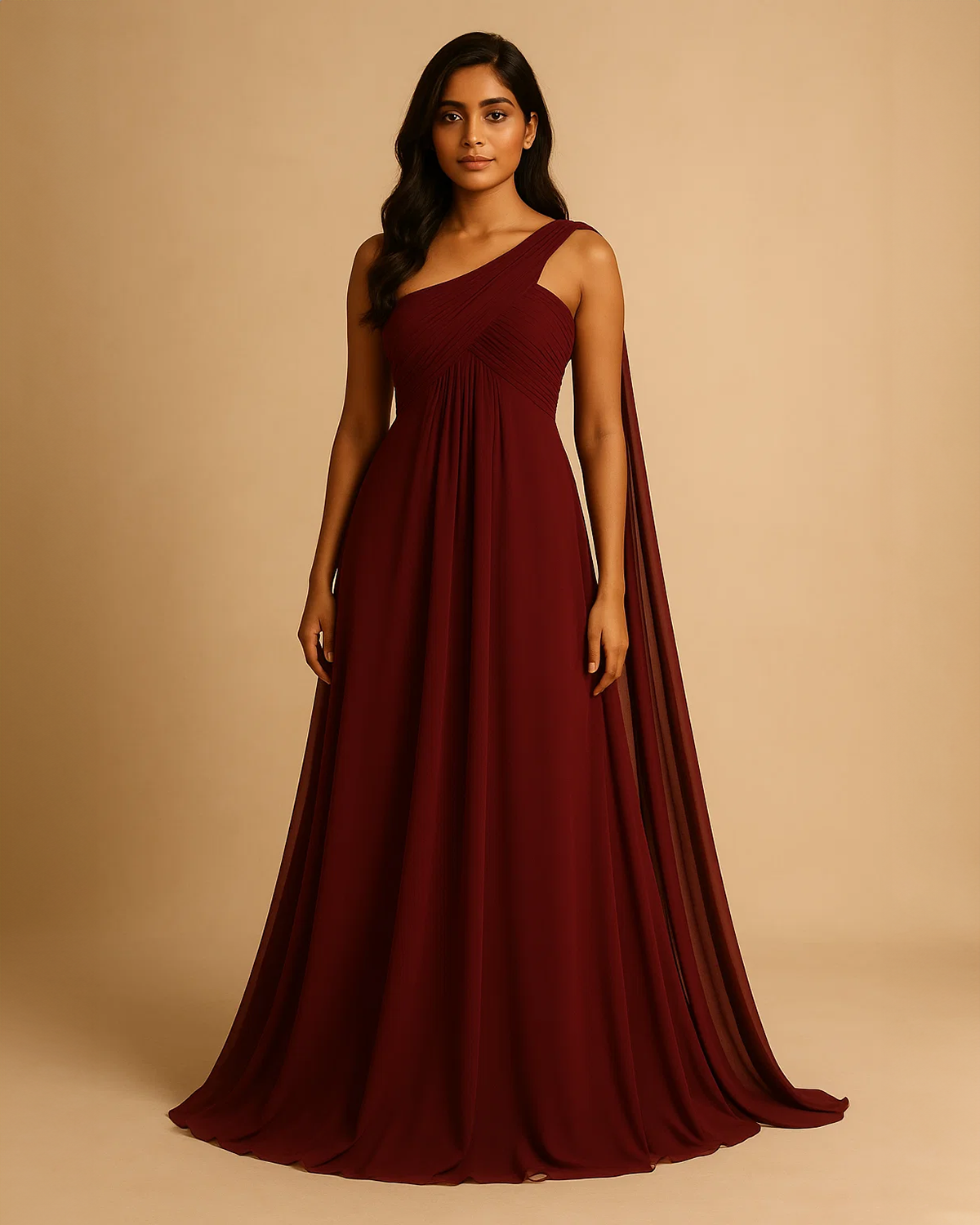 Saraya Burgundy One Shoulder Dress | Vegan Occasionwear with Flow