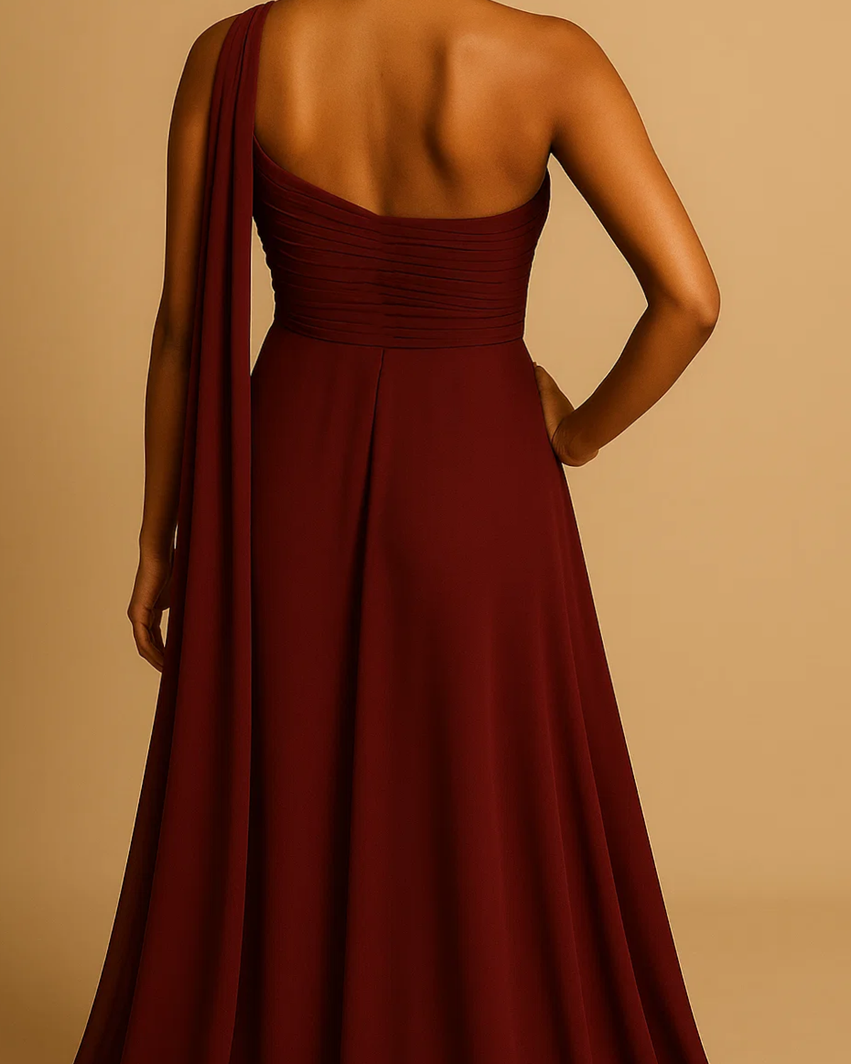 Saraya Burgundy One Shoulder Dress | Vegan Occasionwear with Flow