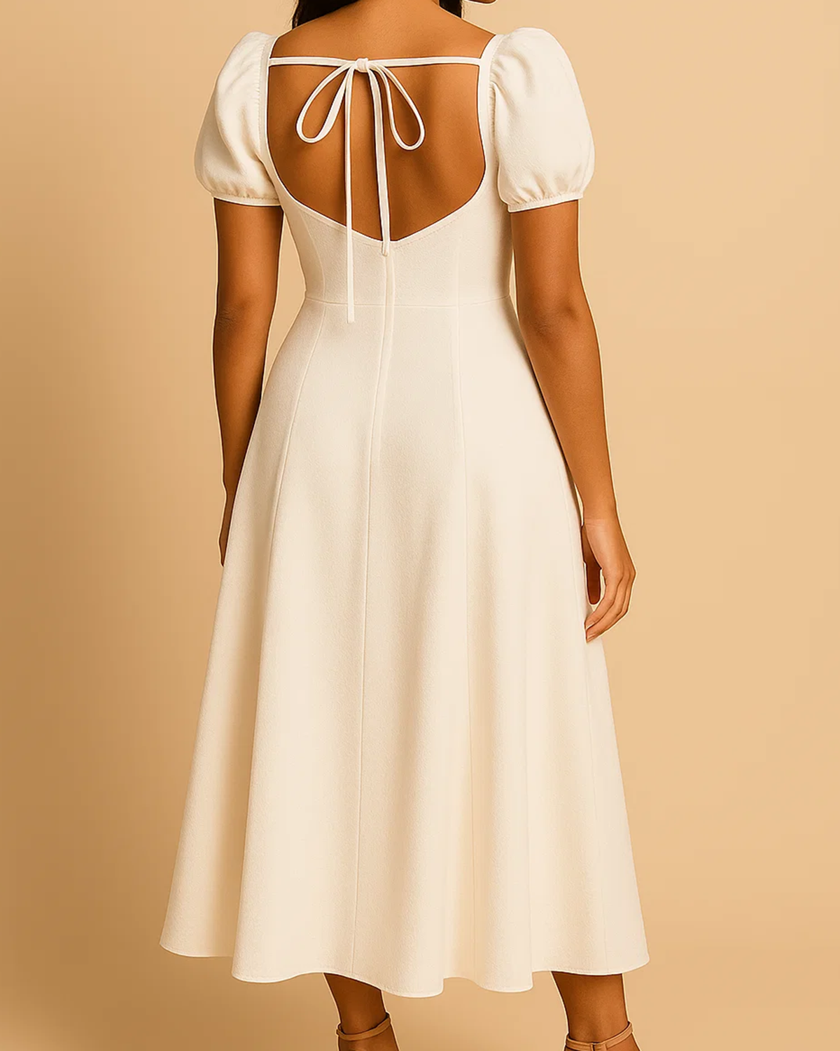 Adeline White Crepe Dress with Puff Sleeves