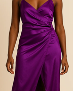 Amaya Deep Purple Satin Dress - Satin Party Dress