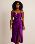 Amaya Deep Purple Satin Dress - Satin Party Dress