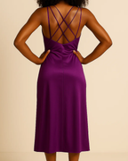Amaya Deep Purple Satin Dress - Satin Party Dress