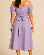 Sophia Lilac Dress - Bardot Midi Dress