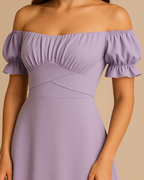 Sophia Lilac Dress - Bardot Midi Dress