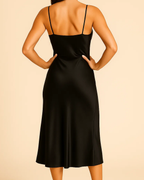 Rae Midi Black Evening Dress with Slit