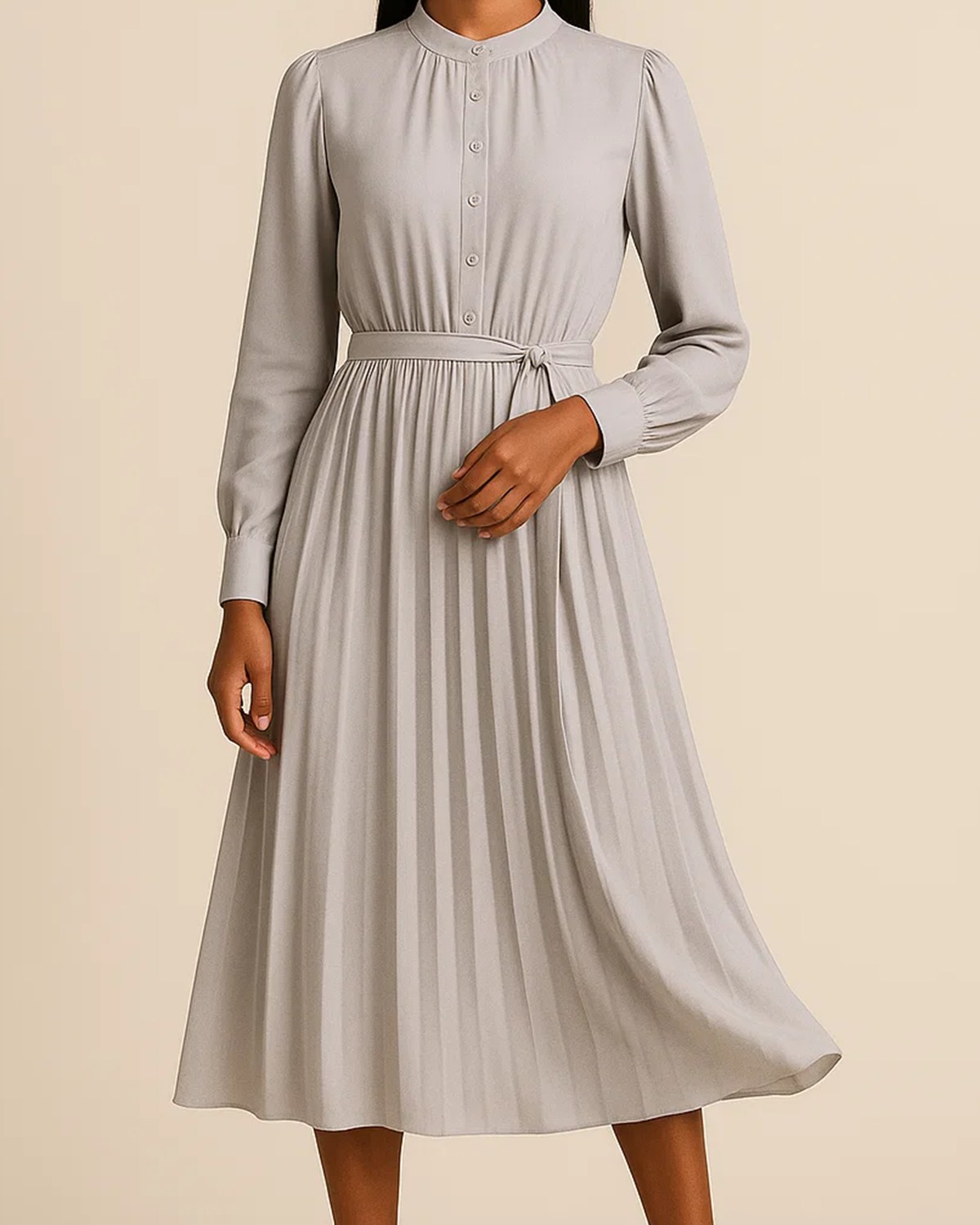 Ania Grey Long Sleeve Button Dress