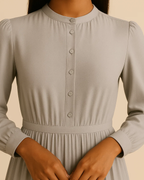 Ania Grey Long Sleeve Button Dress