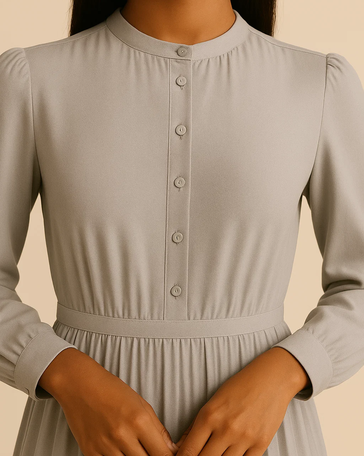 Ania Grey Long Sleeve Button Dress