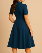 Farrah Blue Dress - Button Dress with Short Sleeves