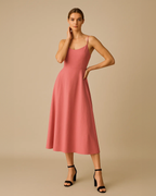 Jae Pink Backless Dress with Bow - Pink Midi Dress