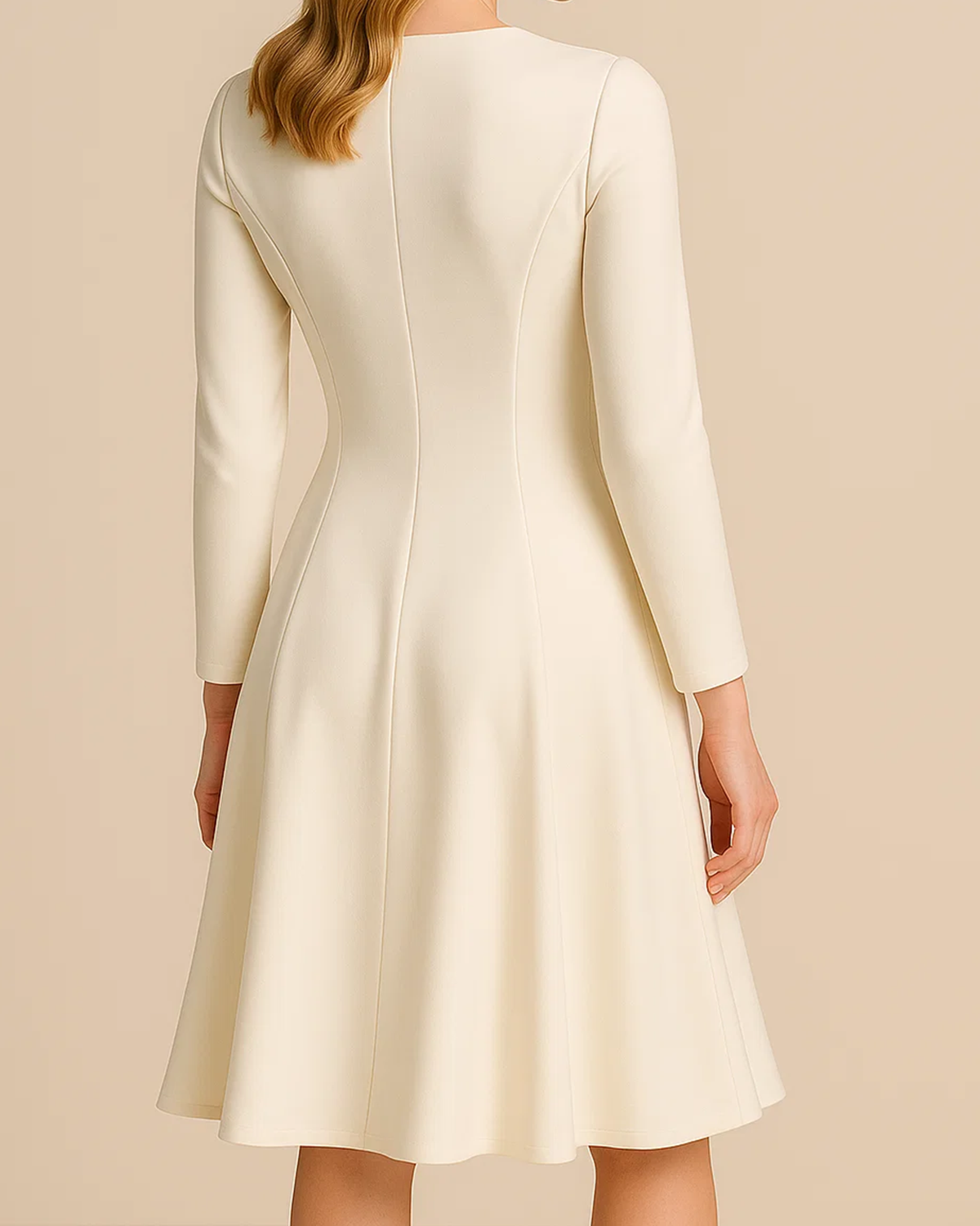 Nora White Midi Dress with Sleeves - White Skater Dress