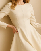 Nora White Midi Dress with Sleeves - White Skater Dress