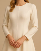 Nora White Midi Dress with Sleeves - White Skater Dress