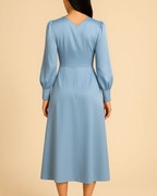 Grace Pale Blue Midi Dress with Buttons