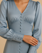 Grace Pale Blue Midi Dress with Buttons