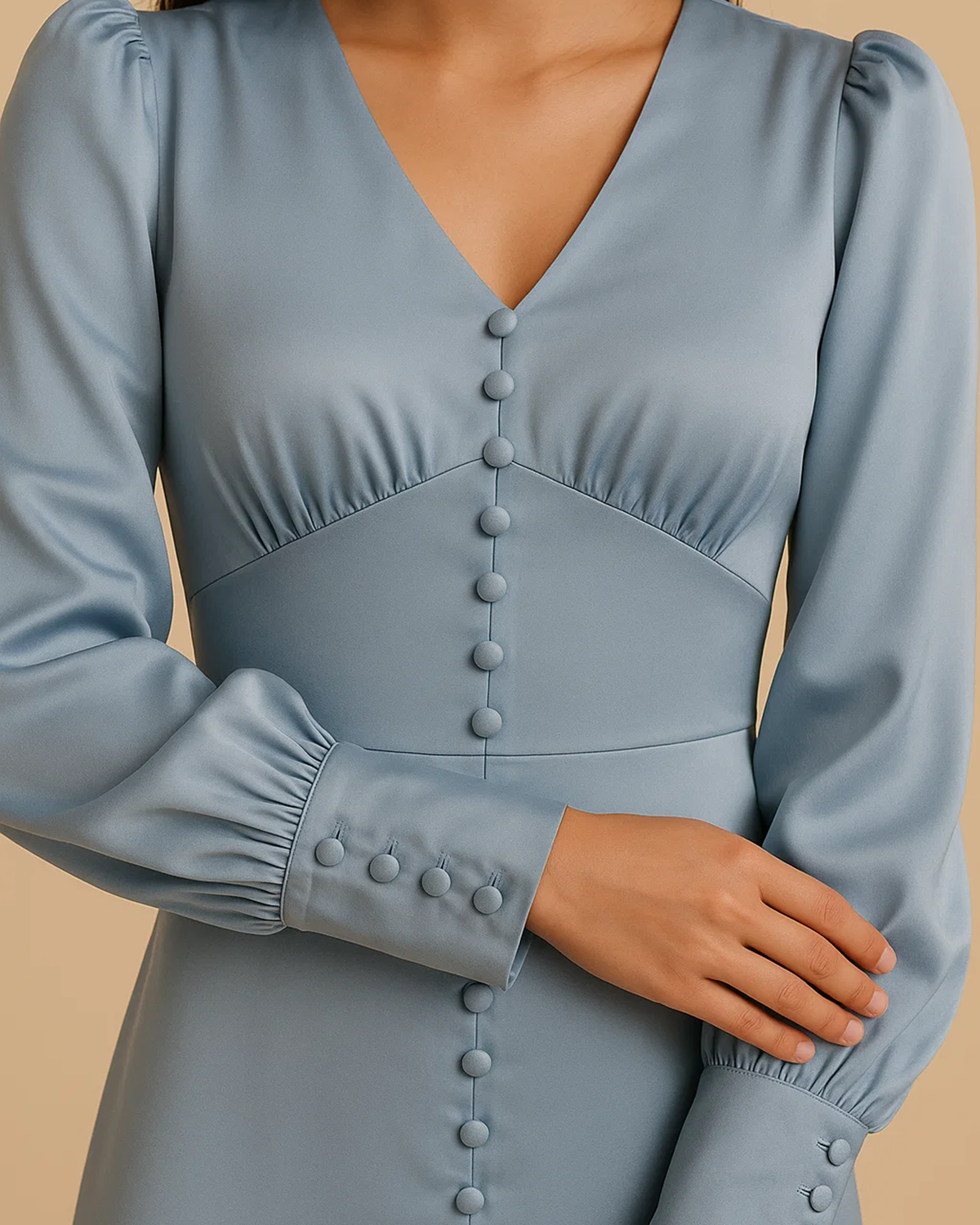 Grace Pale Blue Midi Dress with Buttons