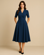Farrah Blue Dress - Button Dress with Short Sleeves