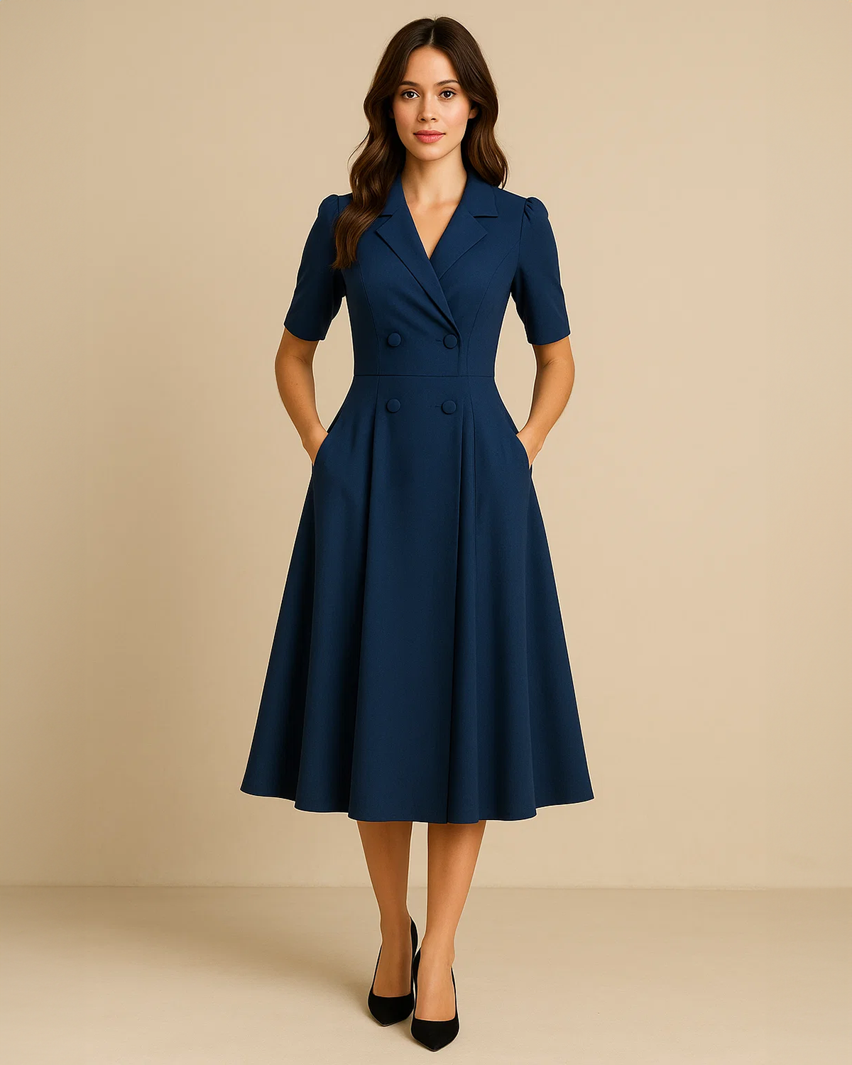 Farrah Blue Dress - Button Dress with Short Sleeves