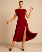 Adia Midi Red Dress with Thigh Slit