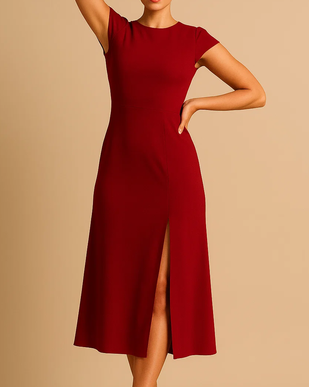 Adia Midi Red Dress with Thigh Slit