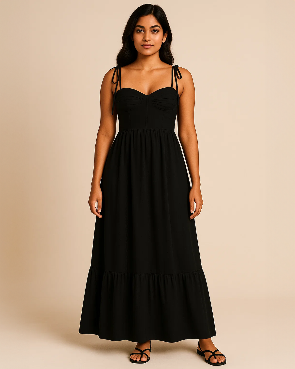 ethical black maxi dress black satin lace dress Aurelia Lace Trim Maxi Dress in Black | OMNES