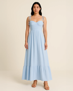 Isabella Light Blue Tie-Strap Maxi Dress – Sustainable, Soft & Vegan
