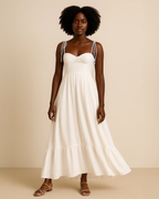 Isabella Ivory White Tie-Strap Maxi Dress