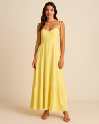 Isabella Yellow Strappy Maxi Dress – Recycled Summer Style | Vegan & Ethical